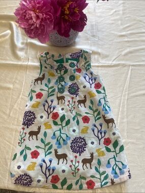 Mini Boden White Dress with Purple Floral and Teal Accents